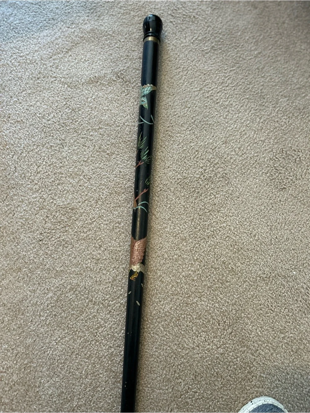 Black Decorative Walking Stick with Gold Accents